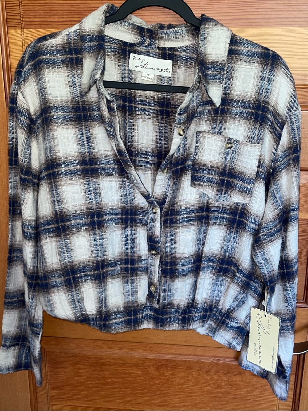 Vintage Plaid Button-Down Shirt with elastic waist - NWT